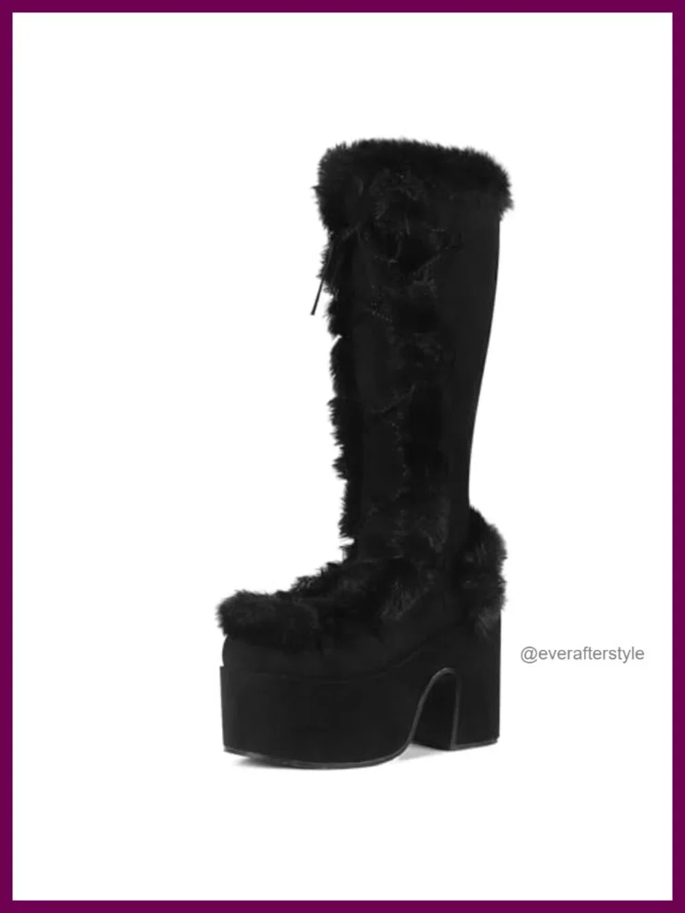 Furry Knee High Platform Chunky Heel Boots Women Warm Winter Snow Goth